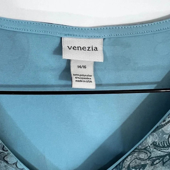 Venezia Blue Womens Blouse 14/16 Rose Floral Stretch Gathered Front Elegant Top - Picture 7 of 8